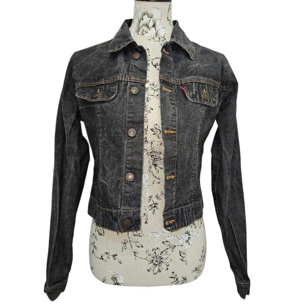 Vintage Levi's Women's Black Acid Washed Denim Jacket, Size M
